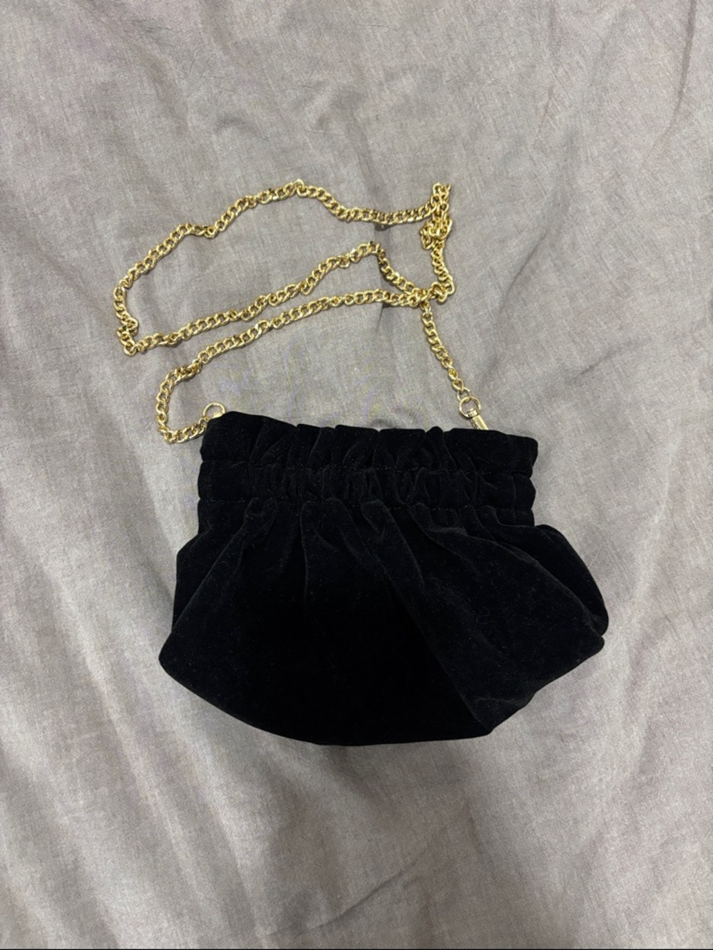 Ann Taylor Black Velvet Mini Bag with Gold Chain